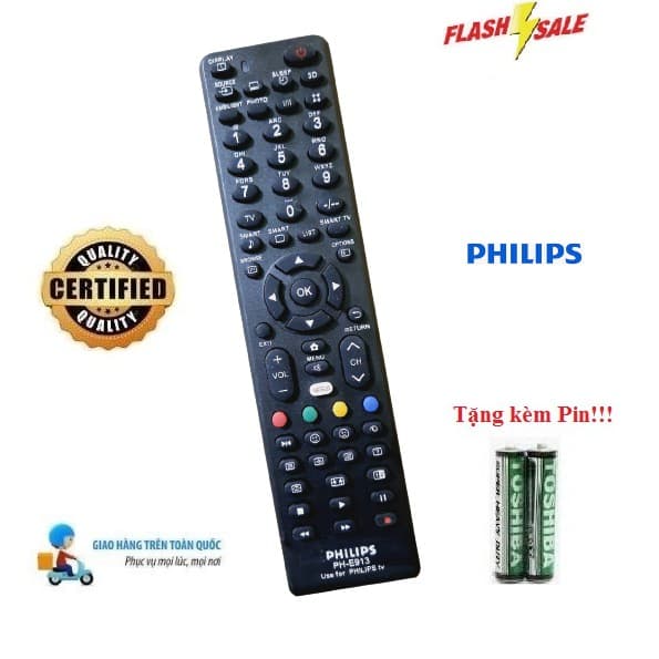 Remote Điều khiển thay thế tương thích cho tivi Philips PH-E913 các dòng LED/LCD/Smart TV- Hàng loại tốt Tặng kèm Pin