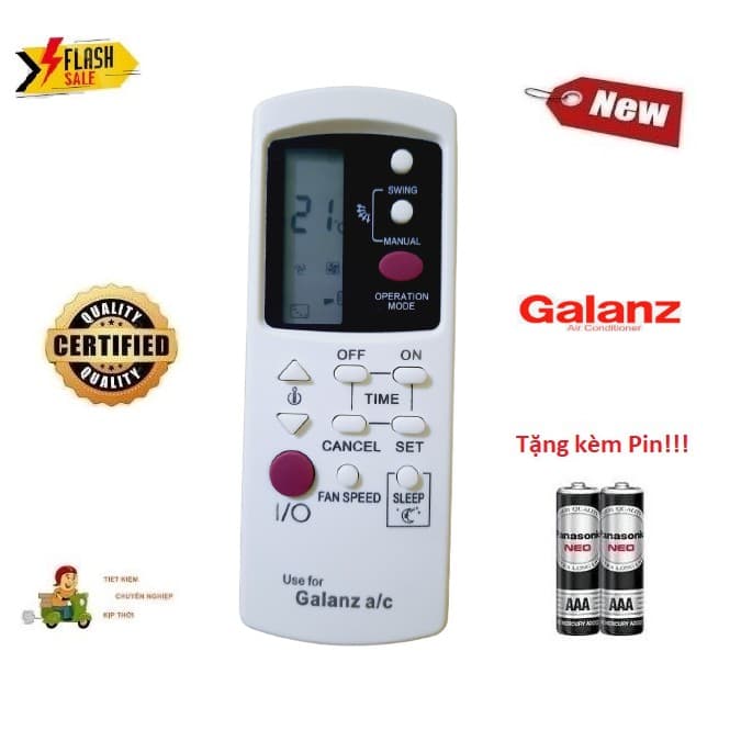 Remote Điều khiển điều hòa Galanz các dòng Galanz 1&2 chiều Inverter- Hàng loại tốt mới 100% Tặng kèm Pin