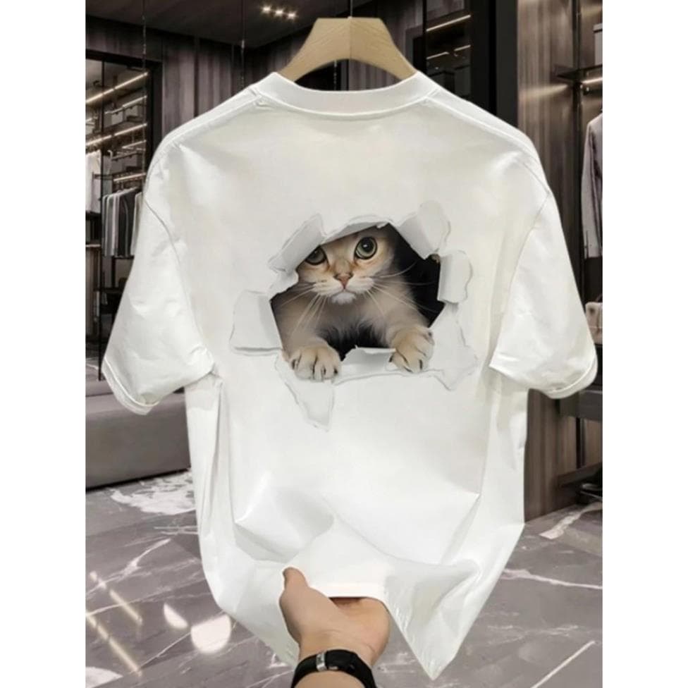 Áo Thun Họa Tiết Mèo Rình Xem - Cotton su, Form Unisex, Thiết Kế Dễ Thương & Hài Hước ut