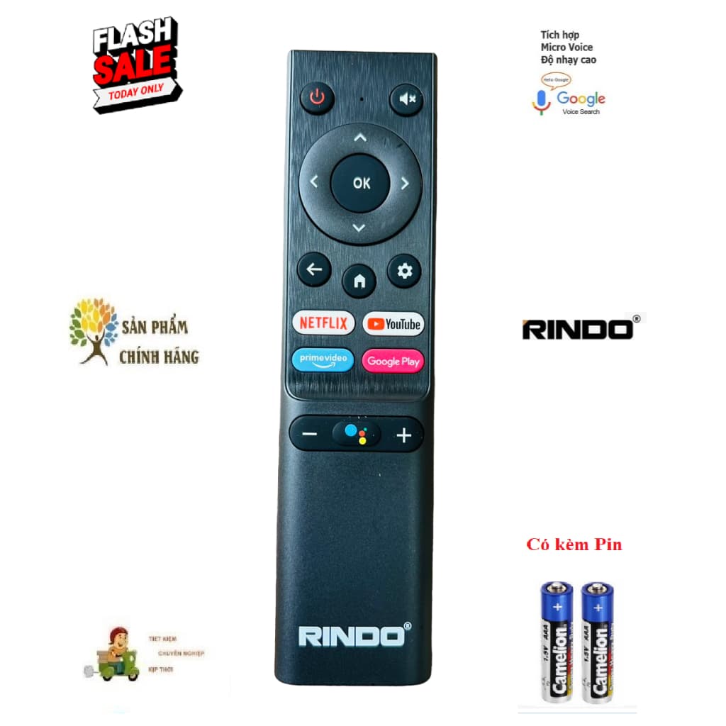 Remote Điều khiển tivi giọng nói Rindo NGẮN HÀNG CHÍNH HÃNG RINDO 100% CHẤT LƯỢNG CAO Chức năng giọng nói chuẩn TẶNG PIN