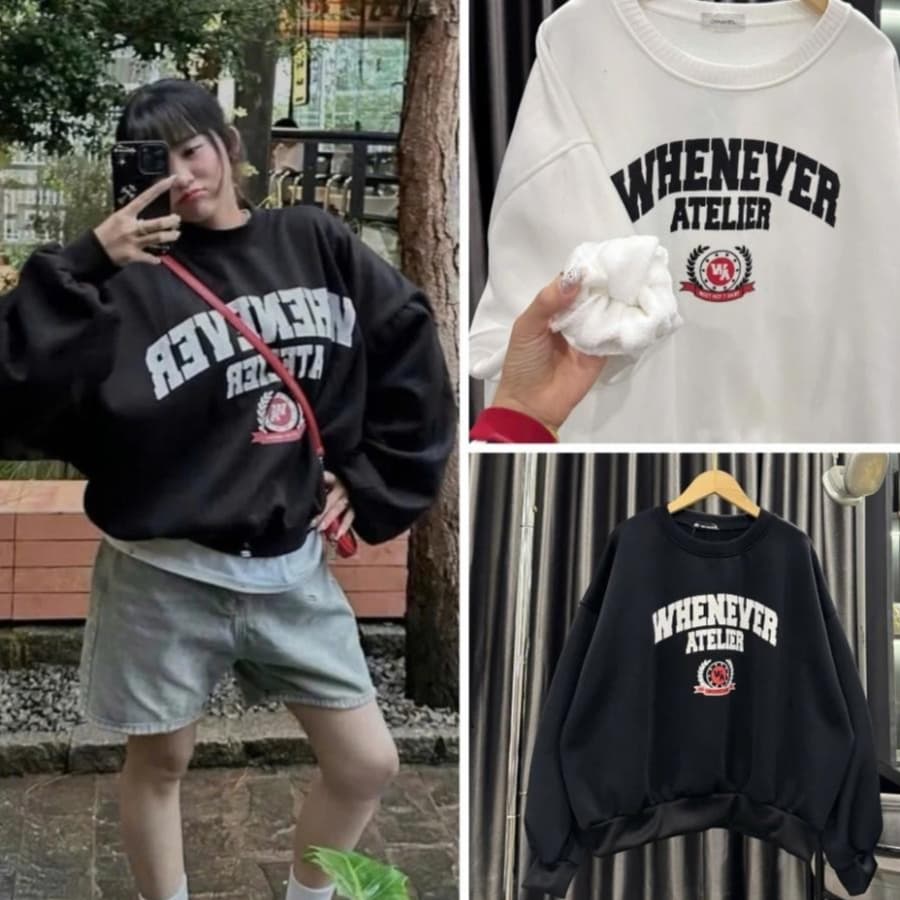 Áo sweater in chữ whenever nổi bật phối logo unisex, áo nỉ cổ tròn basic chất liệu nỉ COTTON dày dặn UT