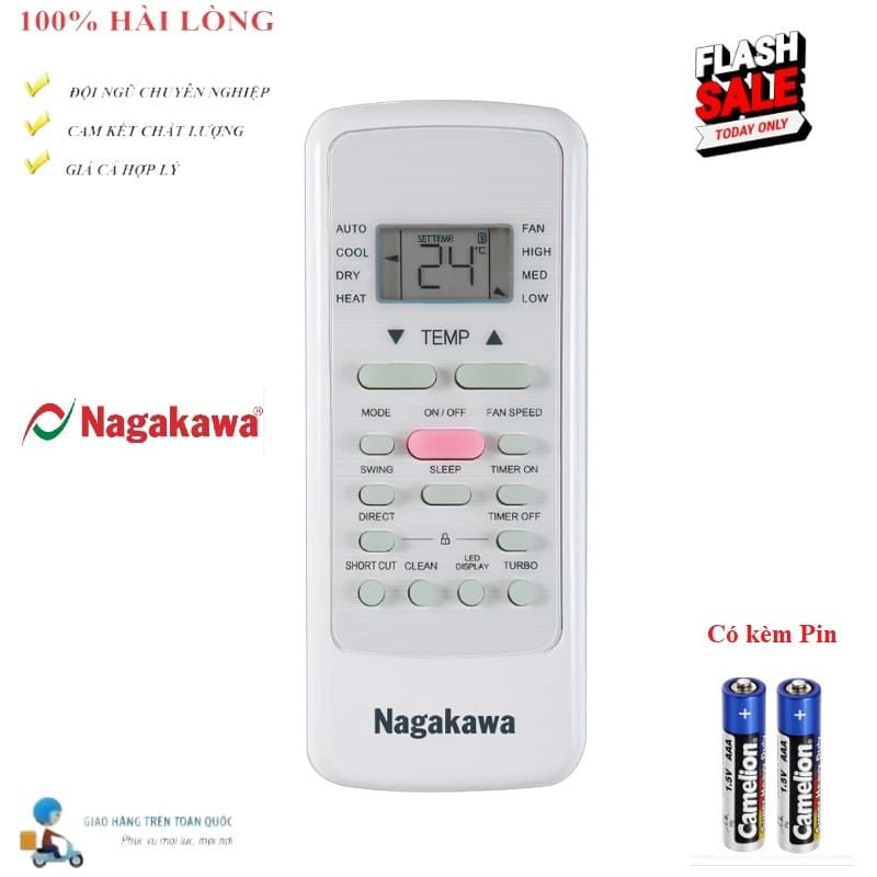 [HÀNG LOẠI XỊN] Remote Điều khiển thay thế tương thích cho điều hòa Nagakawa- NÚT HỒNG 2 chiều Inverter GIẢM ĐƯỢC 16 ĐỘ