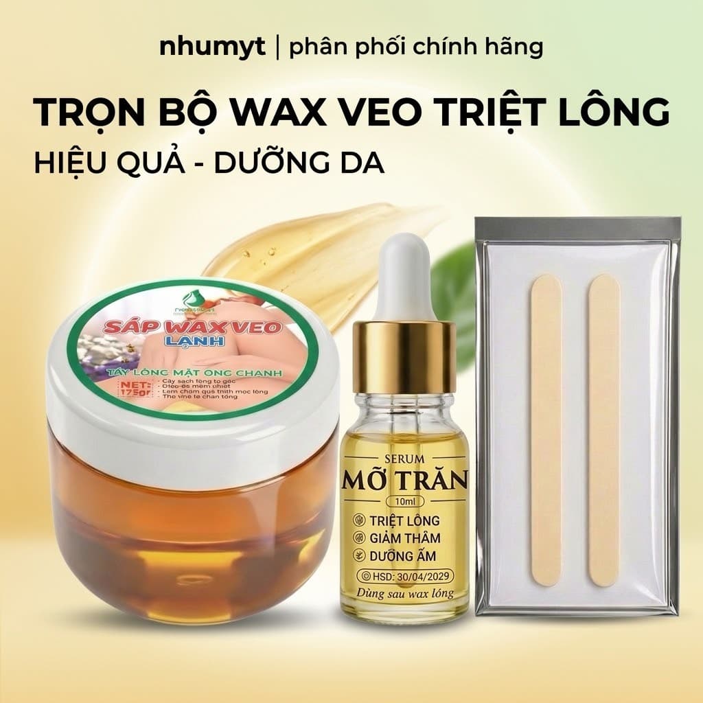Sáp Wax Lạnh Tẩy Lông Veo Thành Phần Mật Ong Chanh An Toàn Kèm Mỡ Trăn Giấy Que Waxing