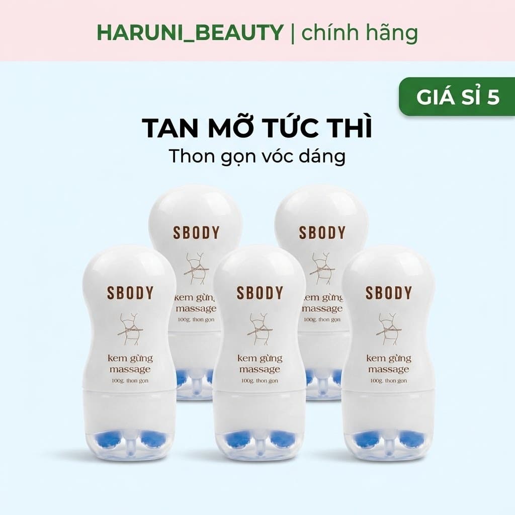 Combo 5 Kem Gừng Massage Sbody Thanh Lăn Hỗ Trợ Đánh Tan Mỡ Thon Gọn Vóc Dáng