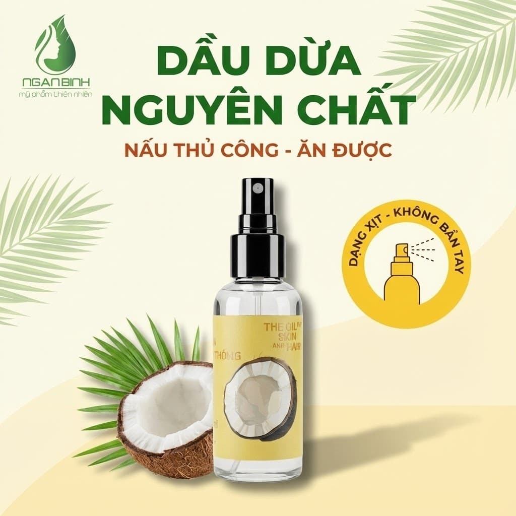 Dầu Dừa Nguyên Chất NGÂN BÌNH Dưỡng Da Và Tóc Dạng Xịt Tiện Lợi Giúp Cấp Ẩm