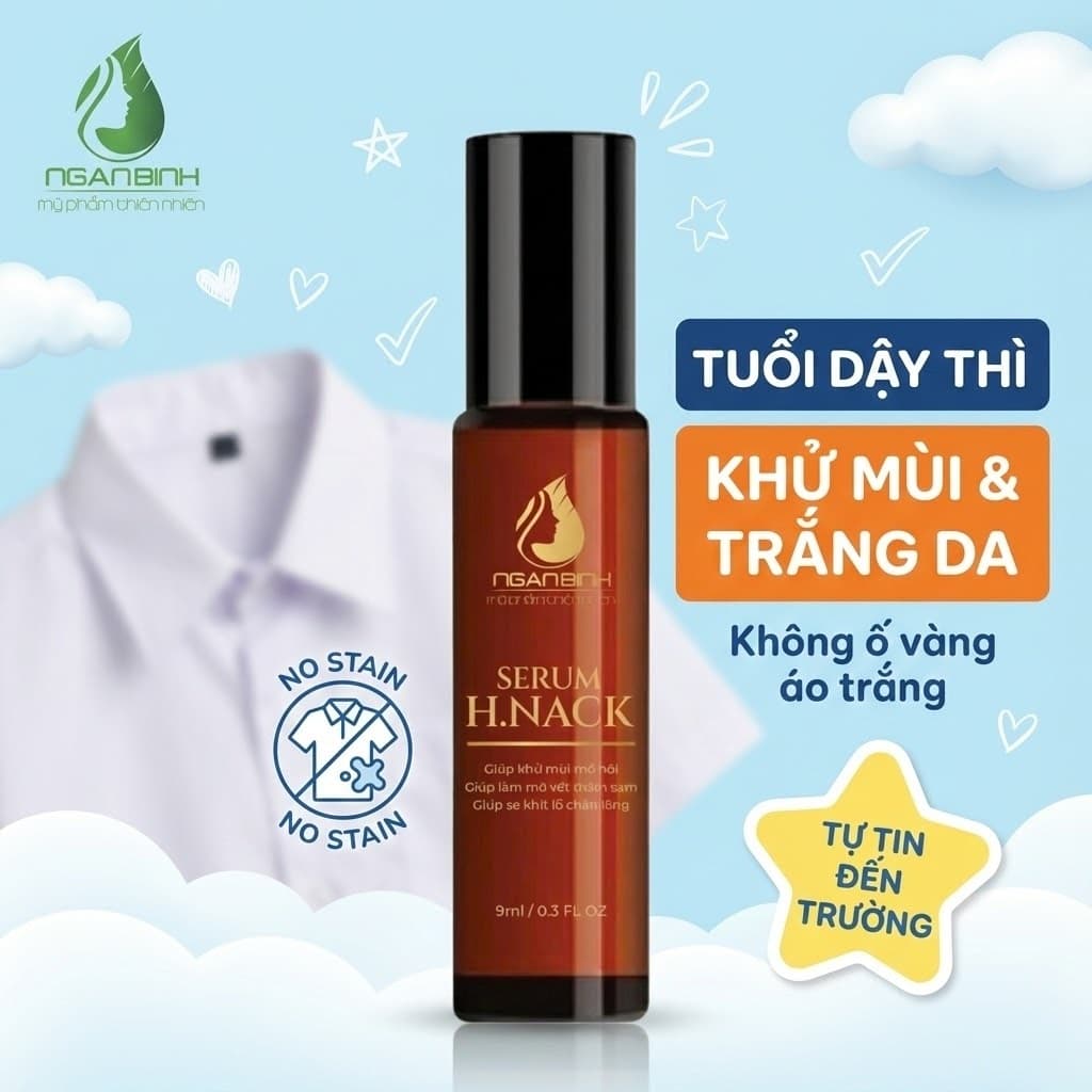 ( TẶNG PHÈN CHUA ) Serum Khử Mùi hôi Nách Tuổi Dậy Thì Hnack Ngân Bình 9ml Không Ố Vàng Áo Trắng Học Sinh