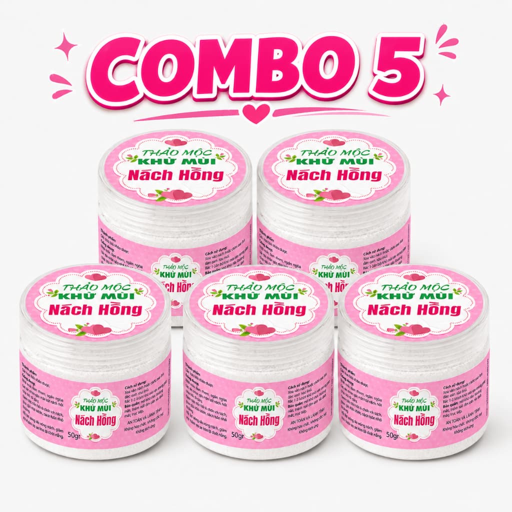 Combo 5 Hũ Thảo Mộc Khử Mùi Hôi Nách Hồng Hỗ Trợ Giảm Mùi Cơ Thể Sáng Da An Toàn