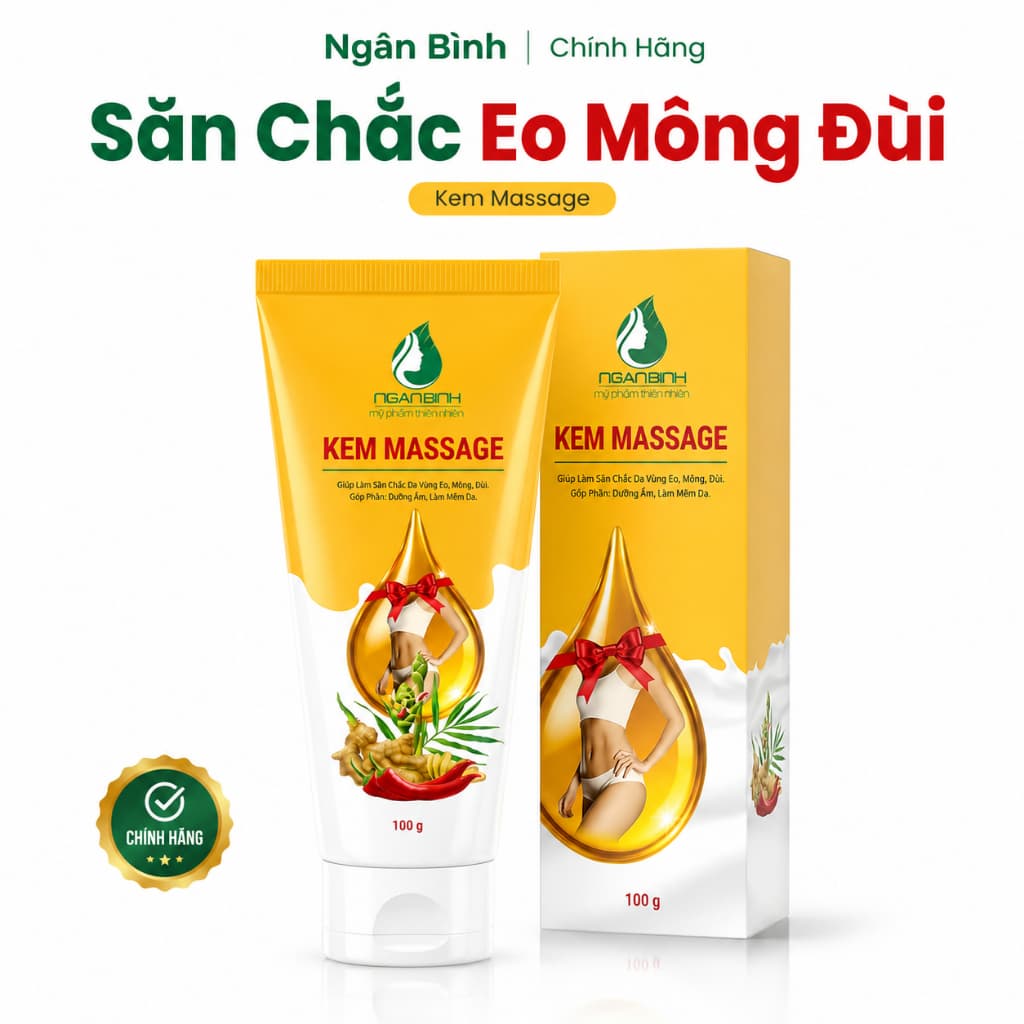 [TẶNG THƯỚC DÂY + ĐAI NỊT ] Kem Massage Gừng Ớt Ngân Bình 100g - Hỗ Trợ Làm Săn Chắc Da Vùng Bụng Đùi