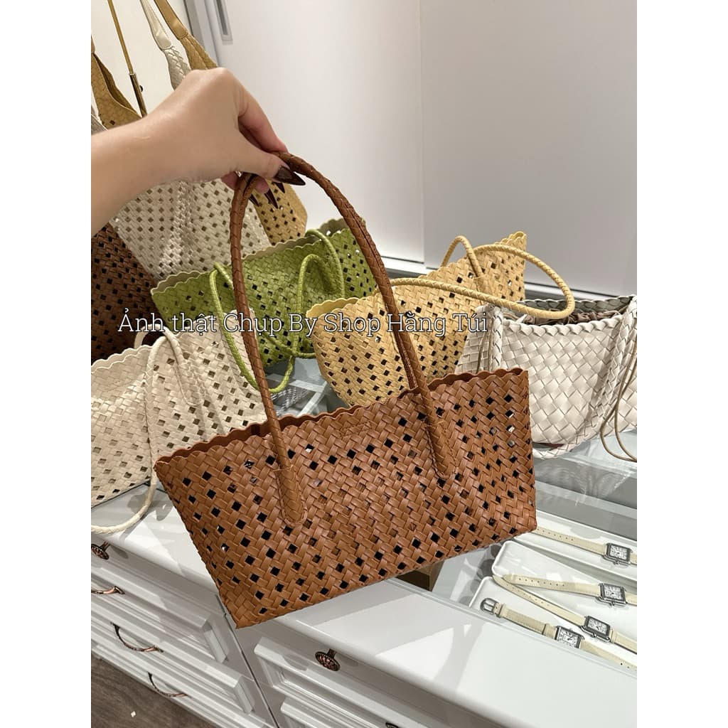 Túi Tote Đan Lỗ Hàn Quốc Form Nhang Chữ Nhật 30x19x12cm Quai Dài Đeo Vai Da PU Cao Cấp
