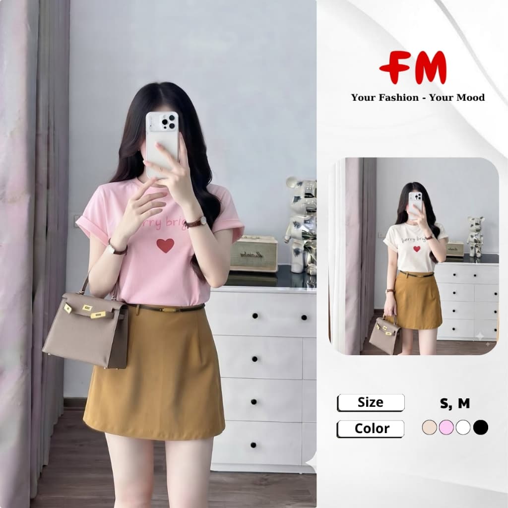 Áo Thun Nữ Korea FMSTYLE Gập Tay Berrybright Cổ Tròn Tay Ngắn MAng Mát 26040128