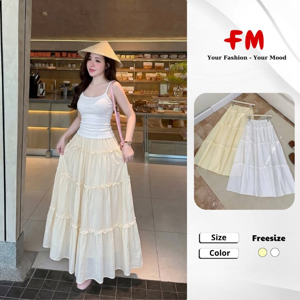 Chân Váy Dài Nữ Dáng Xòe FMSTYLE - 3 Tầng Bèo Phong Cách Nữ Tính 26040616