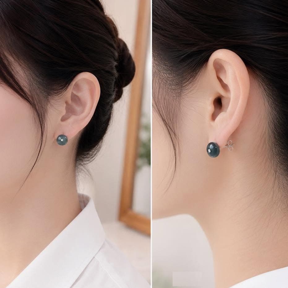 Bông tai ngọc sơn thủy chốt bạc ta cho chị em
