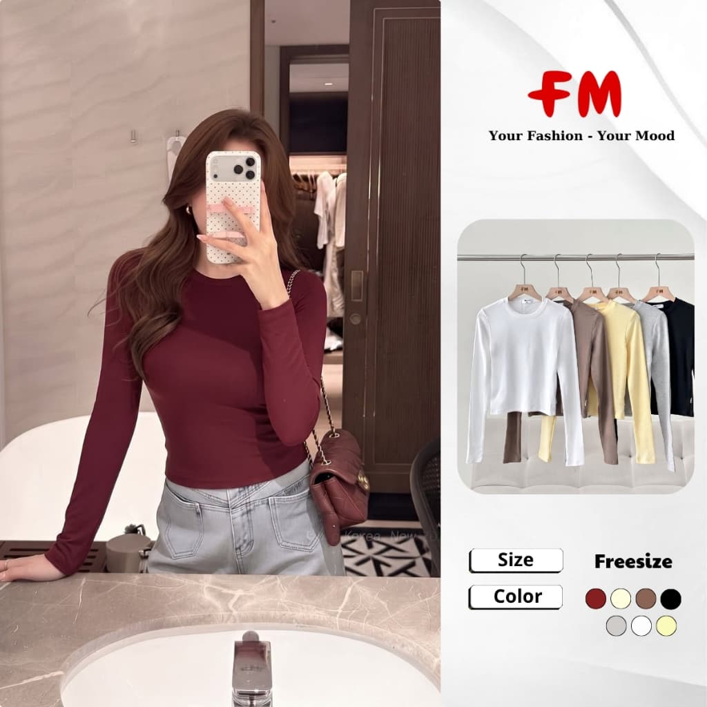 Áo Thun Tay Dài Nữ Slimfit FMSTYLE Trơn Phối Zip Lụa 26080763