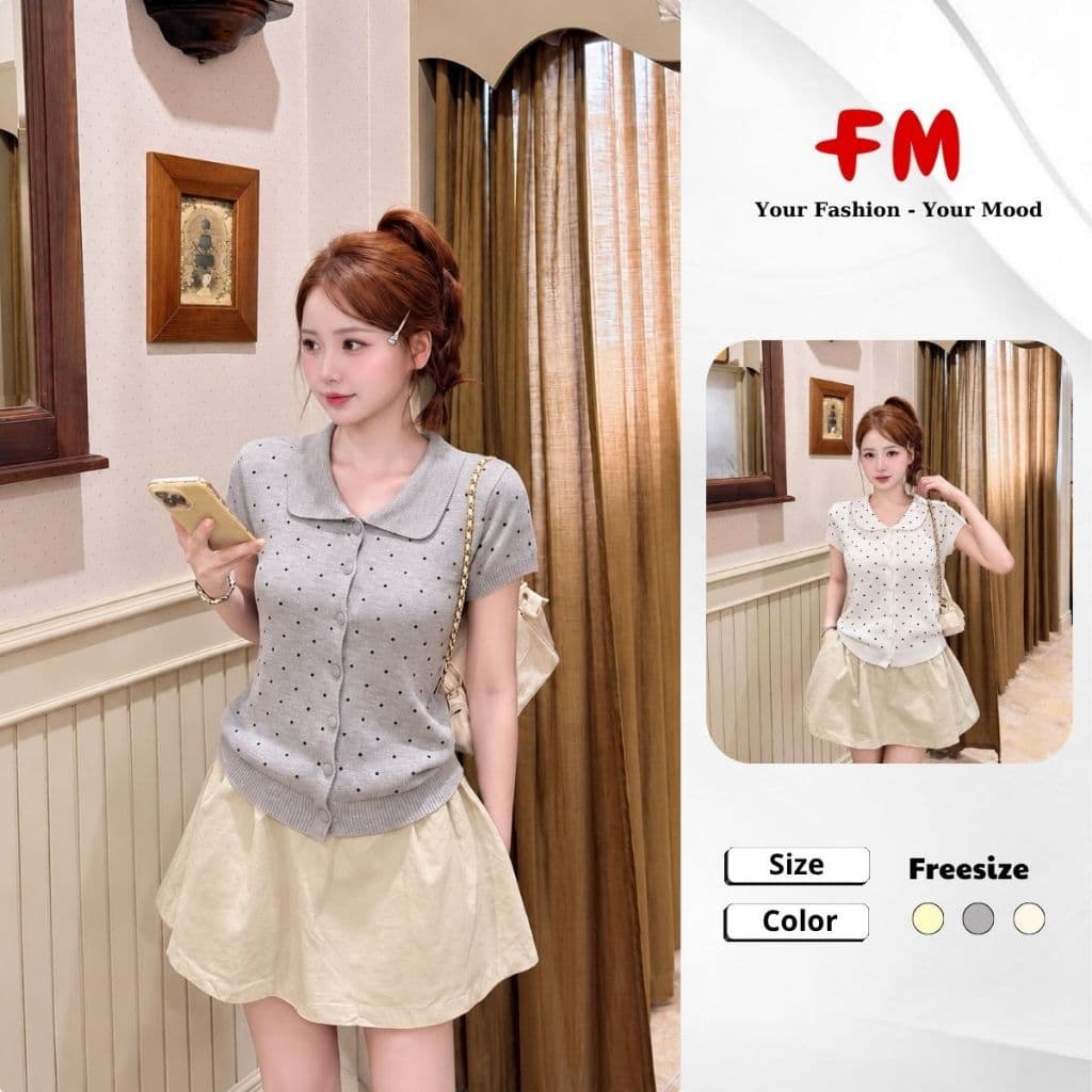 Áo Dệt Kim Tay Ngắn dơi cổ sen bi 7 nút FMSTYLE đủ màu freesize 26080733