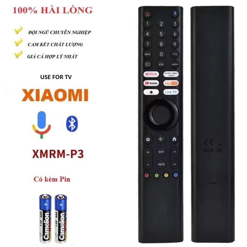 Remote Điều khiển thay thế tương thích cho Blutooth giọng nói Voice Xiaomi 6 nút trắng XMRM-P3-Hàng mới Tặng kèm Pin