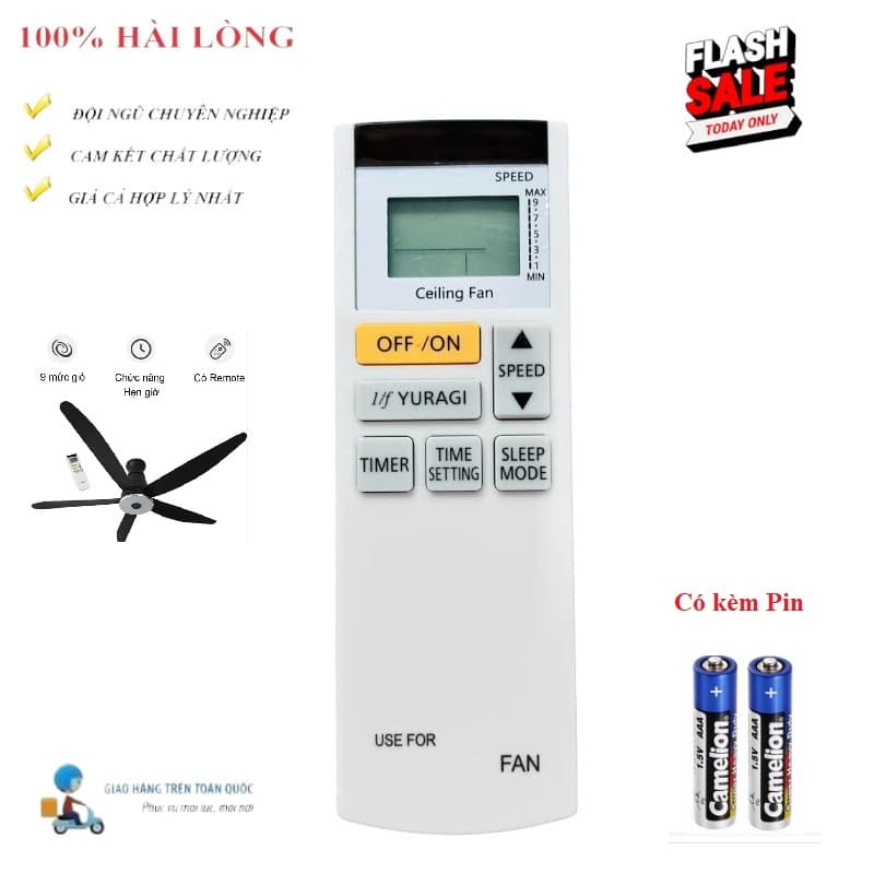 Điều khiển thay thế tương thích cho quạt trần Pa_na_so_nic 5 cánh DÀI 1/f YURAGI- Hàng mới XỊN 100% Tặng kèm Pin