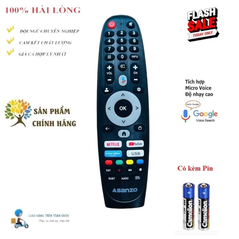 Remote Điều khiển GIỌNG NÓI Voice Điều khiển TV Asanzo KOODA (DẠNG GIỐNG LG) CHẤT LƯỢNG CAO TẶNG PIN