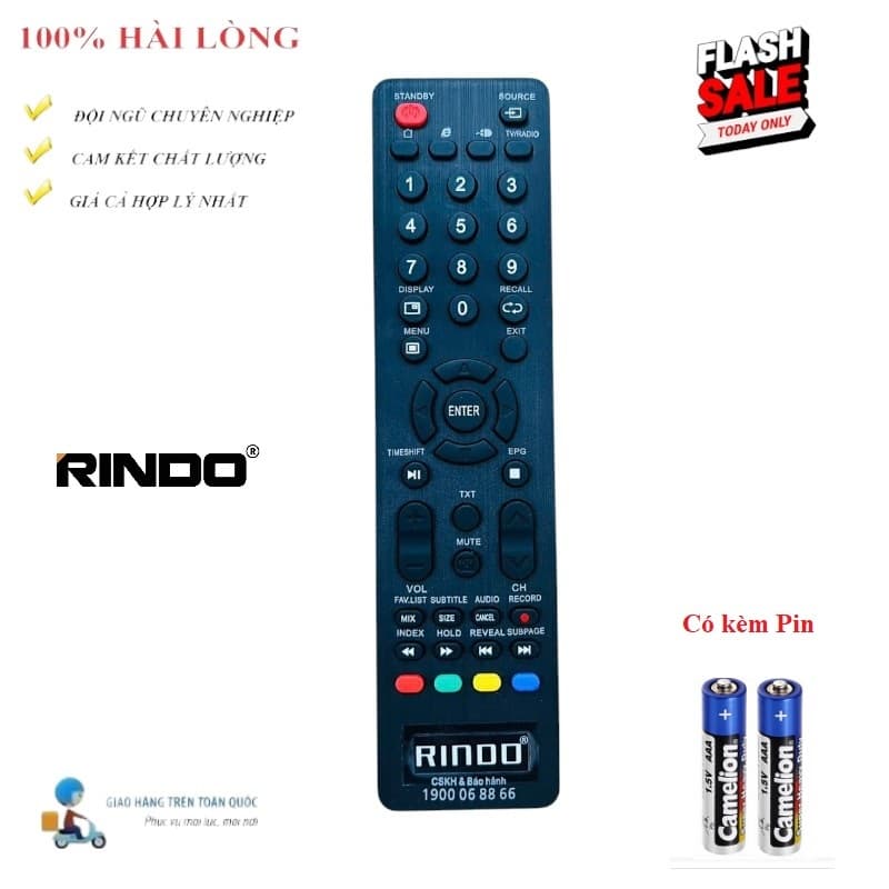 [HÀNG XỊN CHẤT LƯỢNG] Điều khiển thay thế tương thích cho TV RINDO cơ thường SMART TV/LED/LCD- Hàng mới 100% Tặng Pin